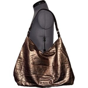 Vtg Y2K Calvin Klein Bronze Metallic Hobo Shoulder Bag Slouchy Boho Large Purse